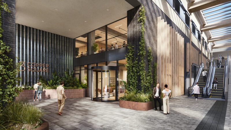 The entrance of 2-3 Copper Square at Brent Cross Town